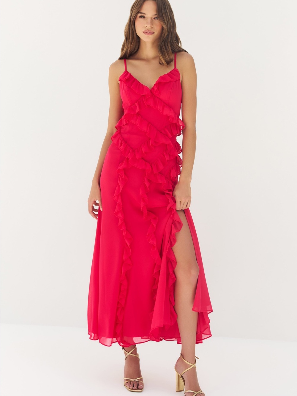 NWT HUTCH Malti Raspberry Ruffle Chiffon Dress NEW Women’s Size 4 $376